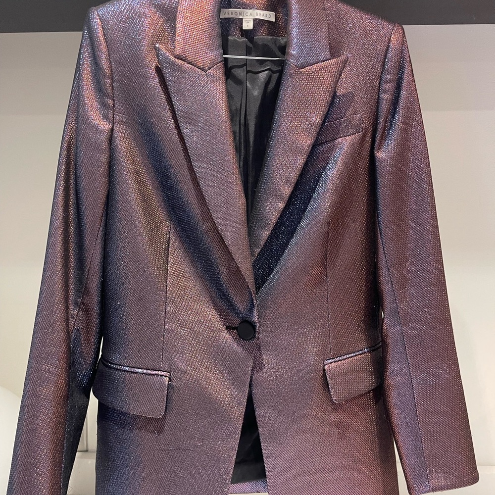 $798 VERONICA BEARD Ashburn Metallic Dickey Jacket Lamé Ruby shine Blazer Size 2 - Picture 12 of 16